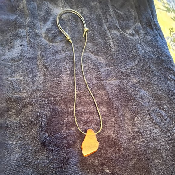 Mexican Amber Stone on Black Cord Necklace - Picture 2 of 2